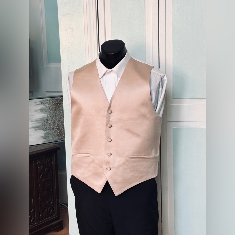 Bamboo Champagne Beige Satin Closed Back Vest Wedding Prom Men’s L Large